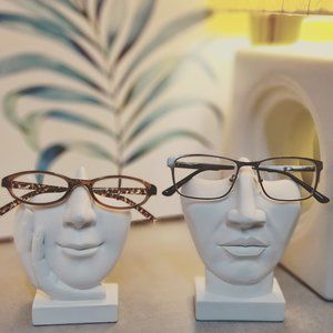 Gift for Couples Artsy Face Eyeglass Stands Displays Set of 2 His & Her